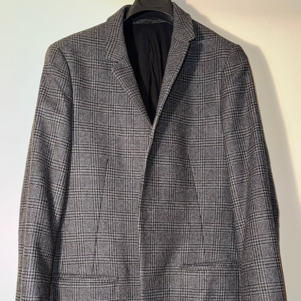 AllSaints Wool Topcoat – Glenplaid Grey, Size 42R (M/L)